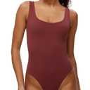 NANJI Sleeveless Tank Bodysuit for Women - Slim Fit Scoop Neck Thong Body Suit, Stretch Double Lined Tops Casual Going Out (Hot Chocolate, L)