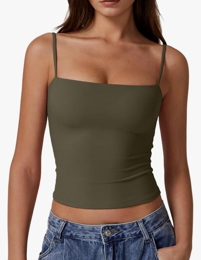 SUUKSESS Women's Double Lined Basic Tank Top Adjustable Spaghetti Straps Sleeveless Camisole Shirts, S