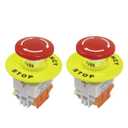 2pcs 22mm Mounting Hole Latching Emergency Stop Push Button Switch Red with 60mm Emergency Stop Sign 1NO 1NC