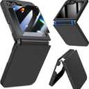 Caka for Samsung Galaxy Z Flip 6 /Z Flip 5 Case [Wireless Charging Compatible][Hinge Protection] [Screen Protector] Women Men Shockproof Protection Phone Cover - Privacy Black