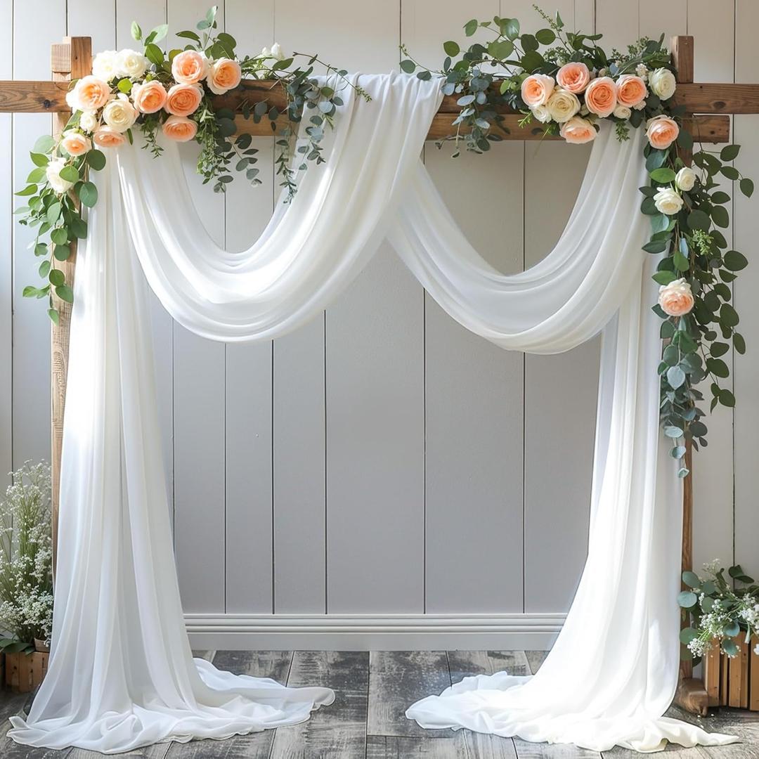Wedding Arch Draping Fabric, 1 Panel 18FT White Sheer Backdrop Curtain Chiffon Fabric Drapery Voile Scarf Draping Panels for Wedding Archway Ceremony Curtain Valance Party Decoration