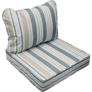 AAAAAcessories Outdoor Seat Cushions for Chairs, Fade-Resistant, Waterproof Patio Furniture Replacement Cushions, 25.5" x 25.5" x 5" + 25.5" x 19", Slate Gray Blue Coastal Stripe
