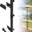 ZZM Patio Umbrella Holder for Deck Railing, Adjustable Deck Umbrella Mount Outdoor, Attachable to Railing Mounting Brackets - Upgraded 3 Screws to Secure Umbrella Handle, Maximizes Deck Space (Dark)