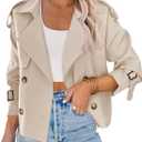 Saodimallsu Women Crop Double Breasted Trench Coat Raglan Sleeve Work Office Cropped Jacket With Pockets (X-Large, Light Khaki)
