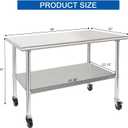 HARDURA Stainless Steel Table with Wheels 30 x 48 Inches Casters NSF Heavy Duty Commercial Work & Prep Table with Undershelf and Galvanized Legs for Restaurant Kitchen Bar and Hotel Garage