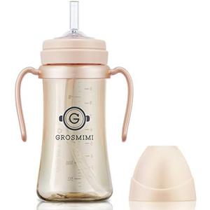 GROSMIMI Spill Proof no Spill Magic Sippy Cup with Straw with Handle for Baby and Toddlers, Customizable, PPSU, BPA Free 10 oz (Peach)
