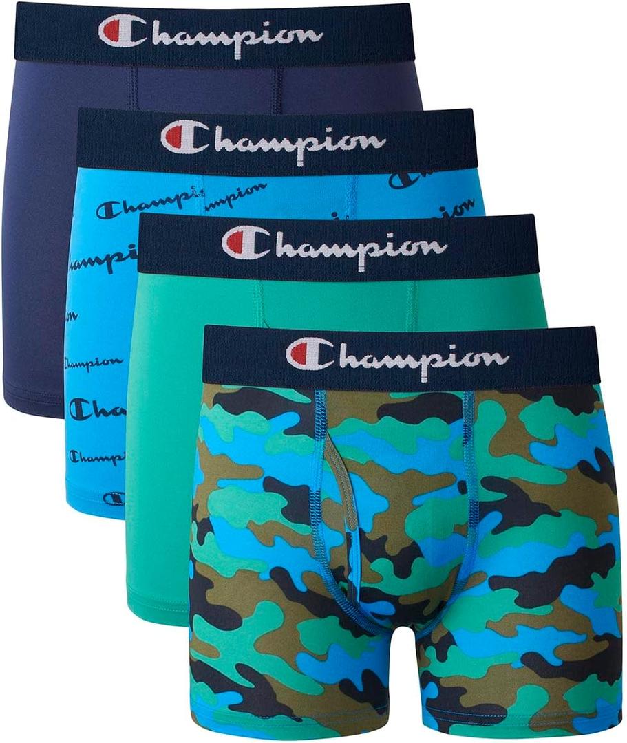 Champion Boys' Everyday Active Lightweight Stretch Boxer Briefs - 4 Pack (Green, L)