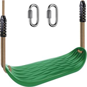 BeneLabel Non-Slip Swing Seat with Adjustable Rope and Carabiners - Heavy Duty Playground Swing Set Accessories for Kids and Adults - 220LB Capacity - Green