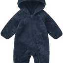 pureborn Newborn Baby Fleece Footed Jumpsuit Hooded Pramsuit Winter Snowsuit for Infant Boys Girls 0-3 Months