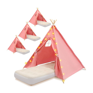 4 Pack Teepee Tent for Kids with Light String and Inflatable Airbed, Slumber Party Tents, Sleepover Tents Party for Girls Boys Indoor Outdoor (Pink)