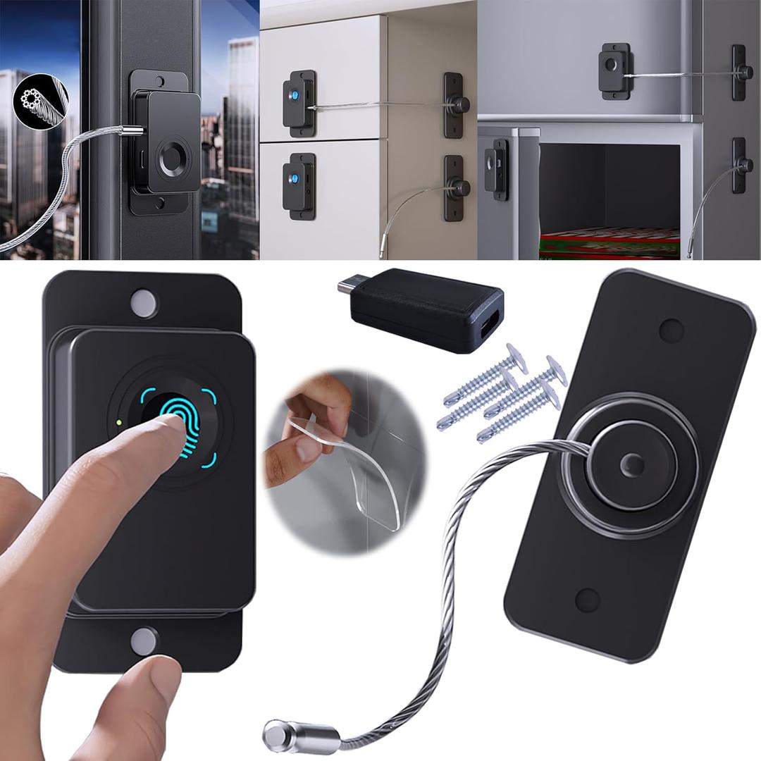 Fingerprint Refrigerator Lock Childproof USB Key Security for Cabinet Door Drawer Freezer, Window Locks for Adult Kid, Baby Proofing French Fridge Cable Latch, RV Furniture Anchor Anti Tip Fingerprint Refrigerator Lock Childproof USB Key Security for Cabinet Door Drawer Freezer, Window Locks for Adult Kid, Baby Proofing French Fridge Cable Latch, RV Furniture Anchor Anti Tip
