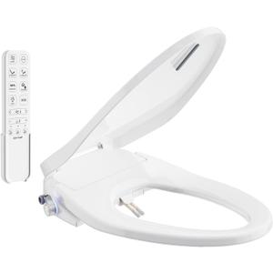 SR SUN RISE Electric Bidet Toilet Seat Elongated - Dual Nozzles for Female & Hip, Comfort Heated Seat & Air Dryer, 6 Wash Modes, Remote & Knob Control, Silent Close Lid, Nightlight, Ultra-Slim