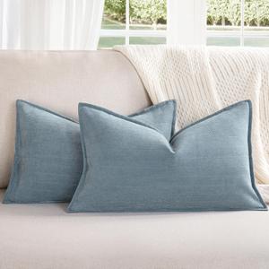ZWJD Throw Pillow Covers 12x20 inch Set of 2 Chenille Pillow Covers with Elegant Design Soft and Luxurious Decorative Throw Pillows for Couch, Bed, and Home Decor (Light Blue)