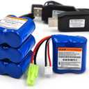 (4-Pack) 7.4V 600mAh Li-ion Battery with Mini Tamiya Plug Replacement for H102 H106 H108 H110 H112 H122 DEERC H121 TX121 RC Boats 2022 Version