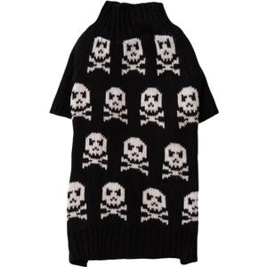 Black Fashion Pet Halloween Costume Clothes Skull Dog Sweater for Dogs, XS 16" Back