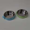 kathson Crate Dog Bowl 2pcs, Removable Stainless Steel Hanging Pet Kennel Cage Bowl Food & Water Feeder Coop Cup for Puppy, Cat, Rabbit,Guinea Pigs Large (Blue,Green)