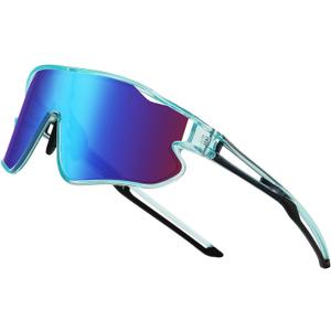 DUCO Kids Sunglasses Youth Baseball Sun Glasses Lightweight TR90 Frame UV400 Sports Cycling Shades for Boys Girls DK268 (Clear Blue Frame Black Temple Revo Blue Lens)