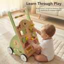 DUMOS Wooden Baby Push Walker, Montessori Activity Toys with Adjustable Speed for 1 Year Old, Silent Rubber Wheels, Green