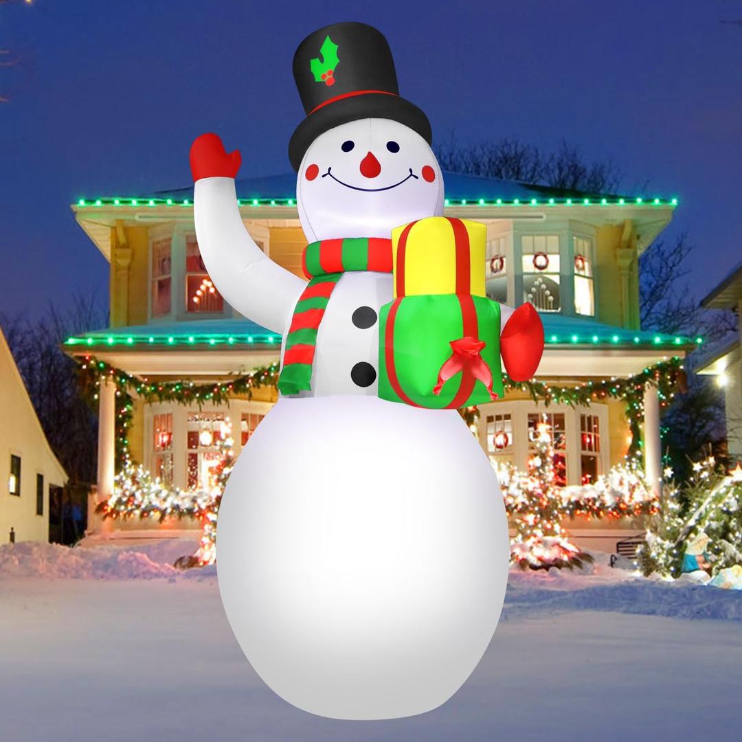 4FT Christmas Inflatables Decorations Built in LED Lights Snowman Inflatable with Gift Boxes Blow Up Yard Decorations for Outdoor Garden Indoor Decor