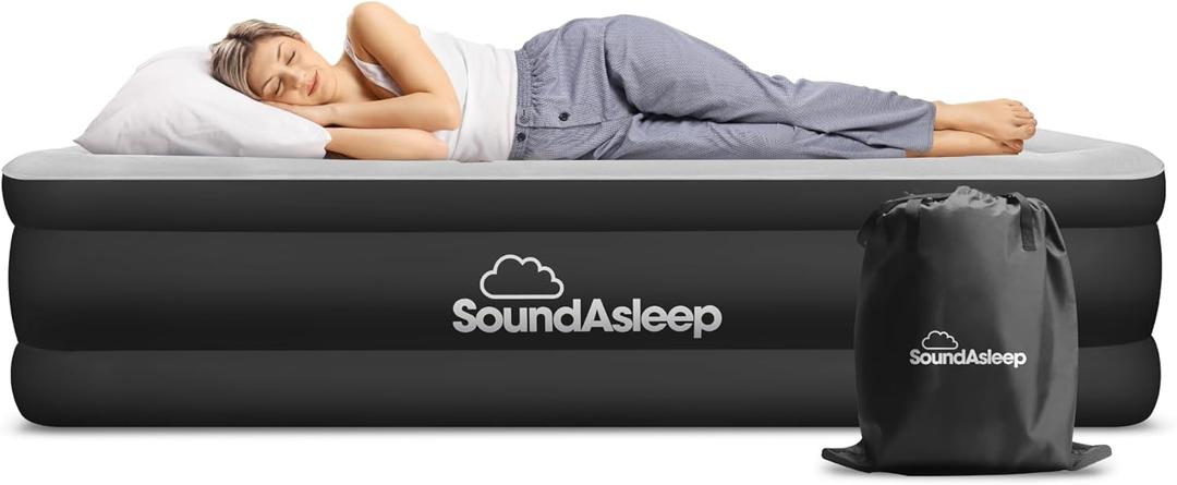 SoundAsleep Dream Series Luxury Air Mattress with ComfortCoil Technology & Built-in High Capacity Pump for Home & Camping- Double Height, Adjustable, Inflatable Blow Up, Portable - Twin Size