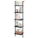 ELYKEN Ladder Shelf, 5-Tier Wood Wall Mounted Bookshelf with Metal Frame, Vintage Open Display Organizer Rack, Leaning Storage Shelves for Living Room, Bedroom, Home Office, Black