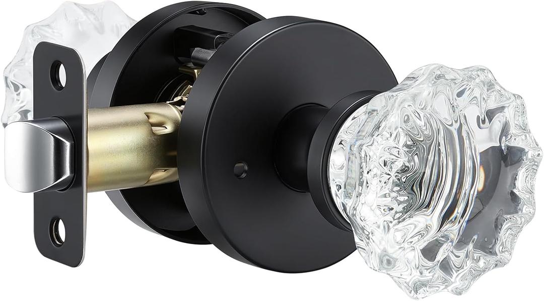 Crystal Glass Door knobs, Privacy Interior Door Lever, Locking Door Handle for Bedroom and Bathroom, Zinc Alloy (Black, Privacy)
