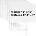 6 Pack 18 x 12 Inches White Corrugated Plastic Yard Sign with Metal Stakes for Birthday, Real Estate Garage Sale Signs, Rent, Guidepost Decorations