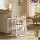 VASAGLE LILEA Collection - Storage Cart with Fabric Basket, 3-Tier Rolling Utility Cart with Wheels and Shelves, for Living Room Bedroom Kitchen, Cloud White and Camel Brown ULRC001WB01