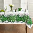 Horaldaily St. Patrick's Day Tablecloth 60104 Inch Rectangular, Shamrock Love Heart Eucalyptus Washable Seasonal Table Cover for Party Picnic Dinner Decor (White)