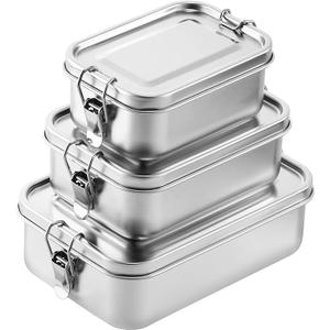 Umigy 3 Pcs Stainless Steel Food Containers 850/1400/2400 ml Metal Bento Lunch Box Stainless Steel Food Storage Containers, Lockable Clips to Leak Proof, Reusable Dishwasher Snack Boxes for Work