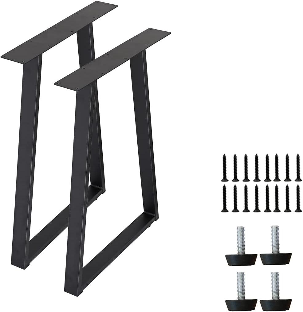 Metal Table Desk Legs 28 Inches Set of 2 Trapezoid-Shape Dining Table Legs Steel Furniture Legs, Heavy Duty, DIY, Matte Black