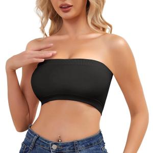 QWD Strapless Bras for Women Bandeau Bra Push UP Women's Tube Top Bralette Seamless Non-Padded (Medium, Black)