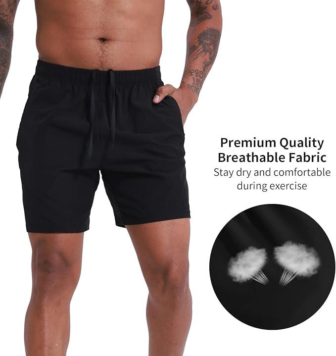 VPOS 2 Pack Men's Athletic Shorts 5/7 Inch Inseam, Mens Workout Shorts Lightweight Quick Dry Gym Running Shorts for Men (Medium, Black)