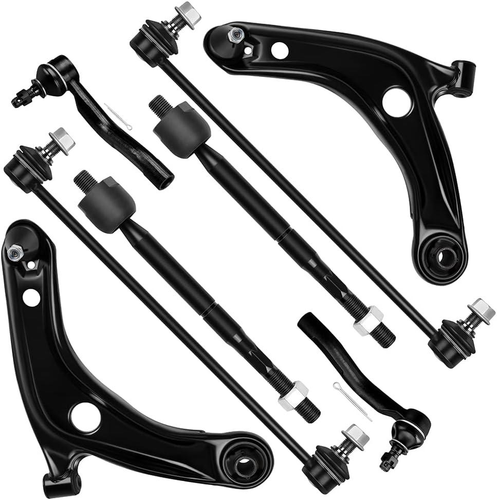 SCITOO 8pcs Suspension Kit Front Lower Control Arm w/Ball Joints Sway Bar Link Outer Inner Tie Rod End Compatible Fit For Toyota For Yaris 2007 2008 2009 2010 2011 2012