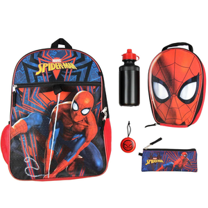 BIOWORLD Marvel Spider-Man Backpack Kids 16" 5PC Water Bottle School Combo Set