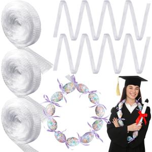 Gisafai 3 Rolls 2026 Graduation Candy Lei Netting Tubing Lei Netting Bags 360 ft Length Clear Graduation Leis Candy Dessert Filler for DIY Wreaths Grad Hawaiian Party Wedding Supplies