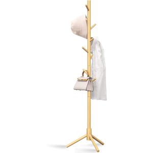 Z&L HOUSE Coat Rack Freestanding, Pure Natural Solid Wooden Coat Tree, 8 Hooks And Adjustable Height Floor Hanger, Used In The Bedroom Living Room Office To Hang Clothes, Hats, Bags