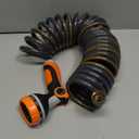 Garden Hose 25 ft Flexible Water Hose Coiled Water Pip Lightweight and No Kink for Coil Hose with 3/4'' Brass Connector 10 Pattern Nozzle (Grey+Orange)