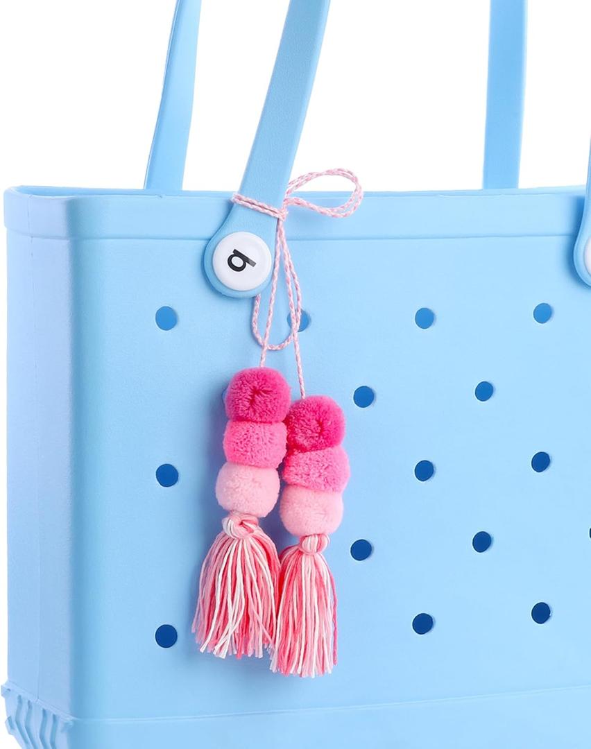 Tassel and Pom Poms Charm Accessory for Bogg Bag and Simply Southern Totes,Pink Decorative for Rubber Beach Handbag