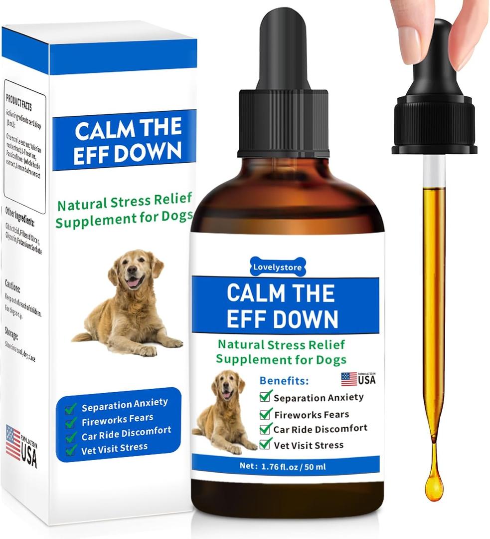 1.76 Fl Oz Calm The Eff Down for Dog - Stress Relief Supplement for Dogs Natural Dog Calming Anxiety Relief for All Life Stages and Breeds - Calm Down Calming Drops for Dogs