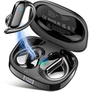 Wireless Earbuds, Bluetooth 5.4 Headphones wiht HiFi Stereo, 32H Playback Open Ear Earbuds with ENC Mic, IPX7 Waterproof Sport Earbuds with Ear Hooks for Laptop Pad Android/iOS Phones Sports Workout