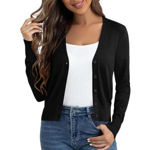 Cropped Cardigan Sweaters for Women Long Sleeve Button Down Open Front Bolero Shrugs for Dresses, XS (1-black)