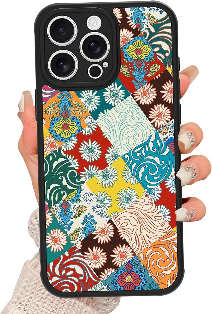 Magnetic for iPhone 14 Pro Max Case [Compatible with MagSafe] Aesthetic Flower Wave Patchwork Pattern Design, Slim Bumper Translucent Matte Protective Cover for Women Men