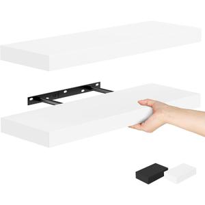 Bellsal Floating Shelves for Wall, White Engineered Wood Wall Shelf Set of 2, 24" Walls Mounted Floating Shelf for Kitchen, Living Room, Bedroom, Bathroom Storage, Book Shelf for Home Decor