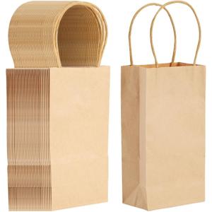 Juvale 50-Pack Small Brown Gift Bags with Handles - Small Kraft Paper Bags for Birthday, Retail, Crafts (3.5x2.4x7 In) (50 Piece Assortment)