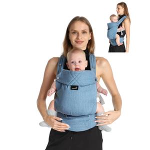 GROWNSY Baby Carrier Newborn to Toddler, Lightweight Ergonomic 7-44 lbs Newborn Carrier with Head Support, Easy to Wear Hands Free Infant Carrier for 0-36 Months, Denim Blue