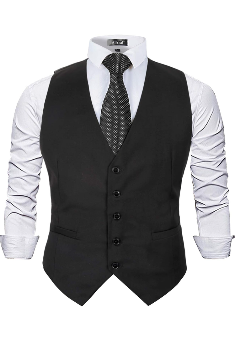 Alizeal Mens Classic Solid Color Business Suit Vest Regular Fit Tuxedo Waistcoat for Wedding, 2XL