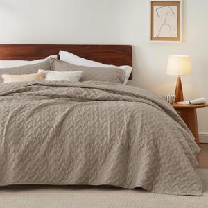 Bedsure Quilts Queen Size - Lightweight Bedspreads Queen Size with Basket Weave Pattern, Soft Quilt Bedding Set, Taupe Comforter Set Coverlet for All Seasons with 2 Pillow Shams (90" x 96") | Skin-Friendly Soft, All-Season Comfort, Breathable, Lightweight, Machine Washable