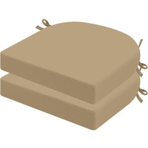 idee-home Outdoor Chair Cushions Set of 2, Thick 17" x 17" x 3" Patio Chair Cushions for Outdoor Furniture Waterproof with Ties, Seat Cushion, Dining Chair Pads Antique Beige