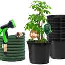 5 Gallon Nursery Pots + 50ft Garden Hose with Spray Nozzle + 3-in-1 Soil Tester for Moisture/Light/pH | All-in-One Gardening Kit for Indoor/Outdoor Plants, Gardening Gifts for Women